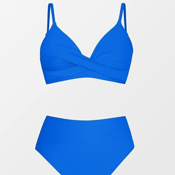 CUPSHE ROYAL BLUE CRISSCROSS FRONT HIGH WAIST BIKINI SET SIZE LARGE NWT - Picture 5 of 7